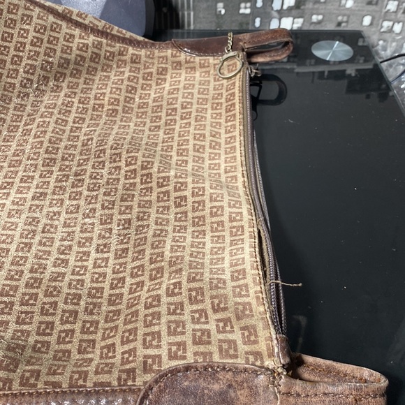 Authentic FENDI Zucca Shoulder Bag Suede Leather Brown Rehab - Picture 13 of 13